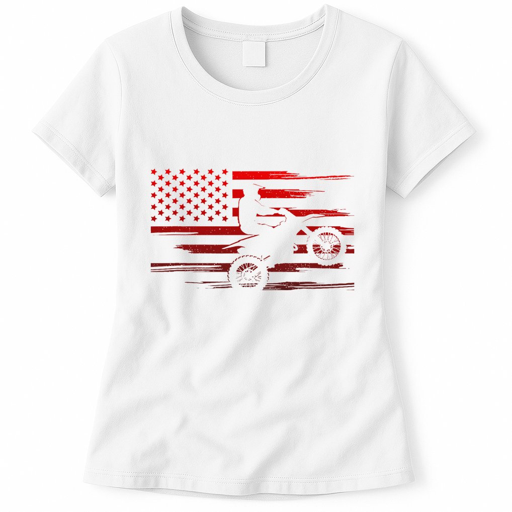 American Flag Dirt Bike Apparel Dirt Bike Motocross Womens T-Shirt