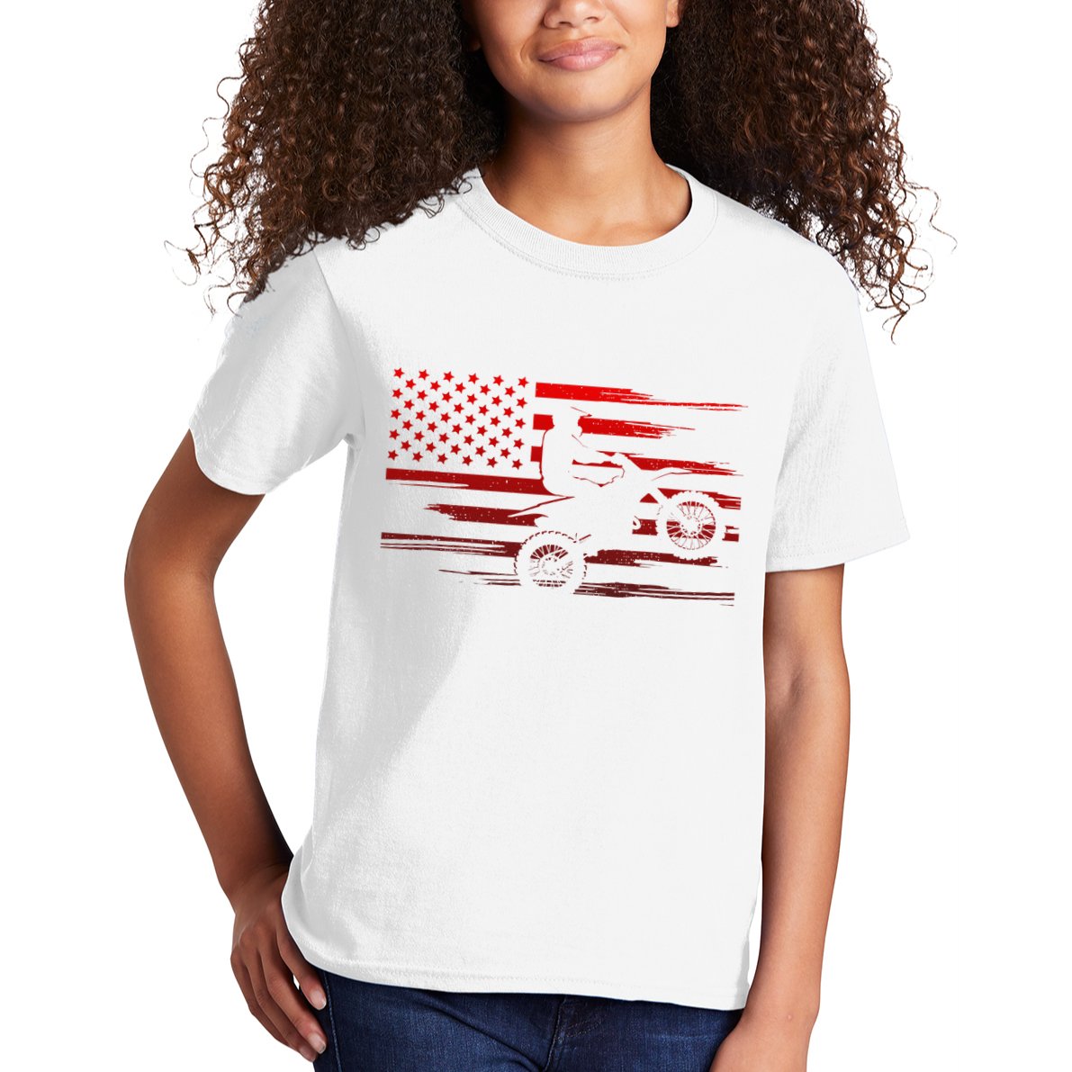American Flag Dirt Bike Apparel Dirt Bike Motocross Kids T-Shirt