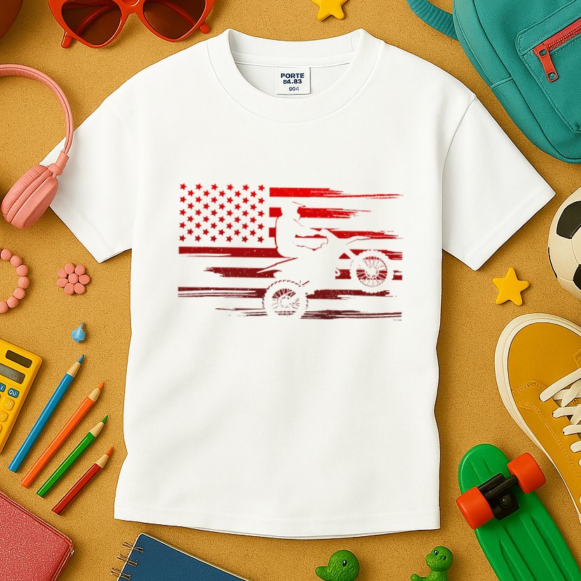 American Flag Dirt Bike Apparel Dirt Bike Motocross Kids T-Shirt
