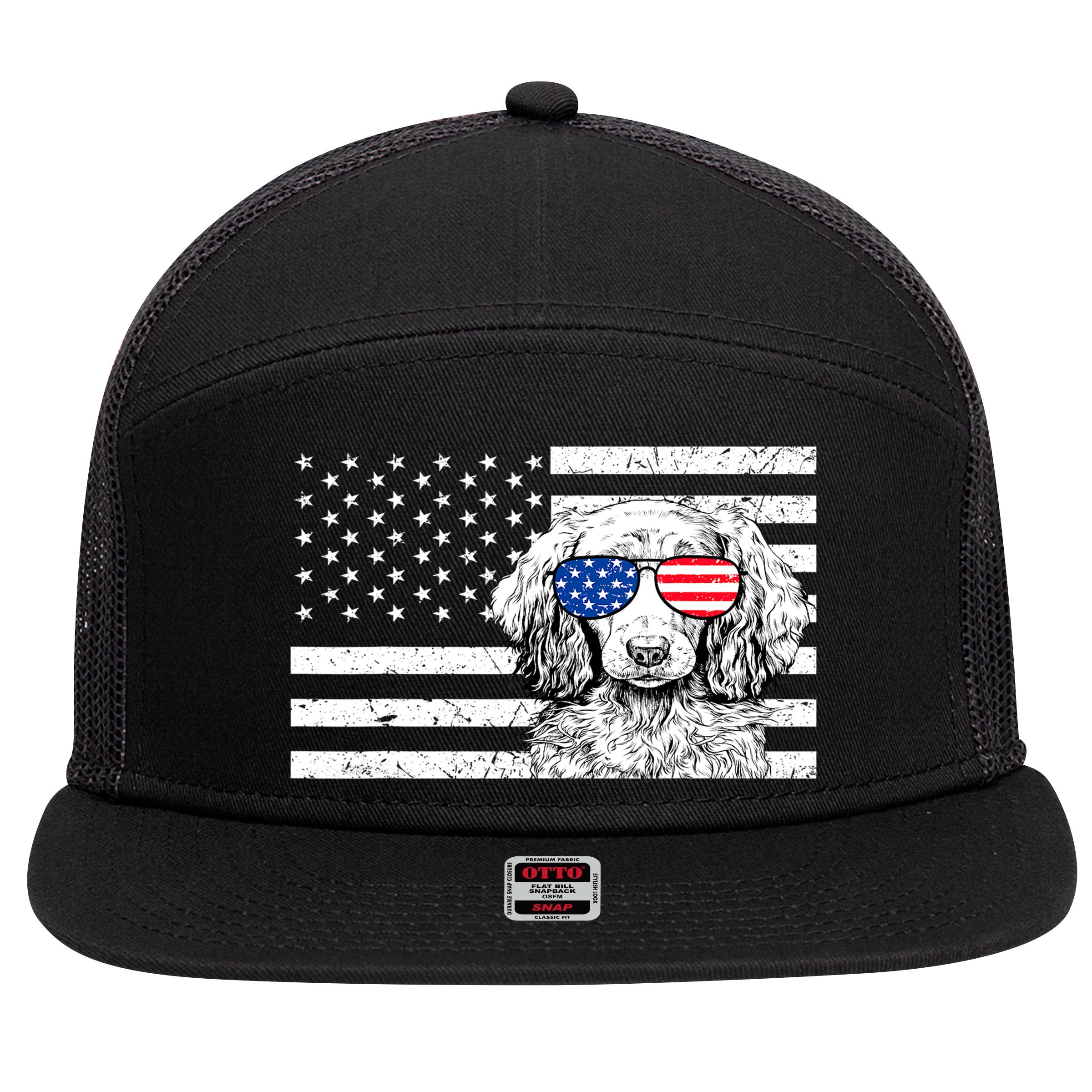 American Flag Dachshund Weiner Dog Us Patriotic Gift 7 Panel Mesh Trucker Snapback Hat
