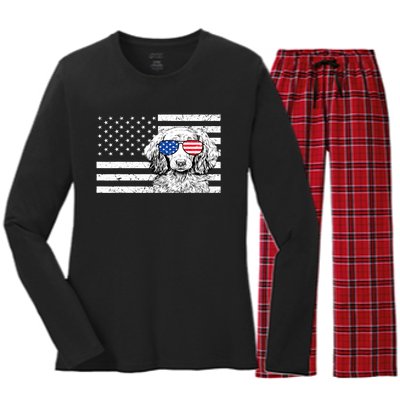 American Flag Dachshund Weiner Dog Us Patriotic Gift Women's Long Sleeve Flannel Pajama Set 