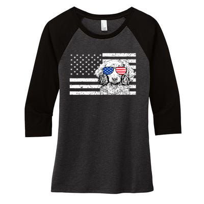 American Flag Dachshund Weiner Dog Us Patriotic Gift Women's Tri-Blend 3/4-Sleeve Raglan Shirt