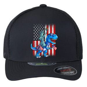 American Flag Dino Statue Of Liberty 4th Of July Gift Flexfit Unipanel Trucker Cap