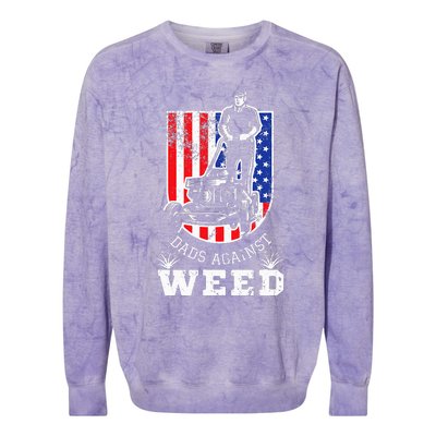 American Flag Dads Against Weed Funny Lawn Mowing Fathers Colorblast Crewneck Sweatshirt