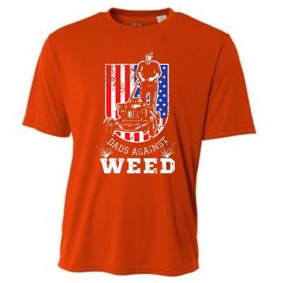 American Flag Dads Against Weed Funny Lawn Mowing Fathers Cooling Performance Crew T-Shirt