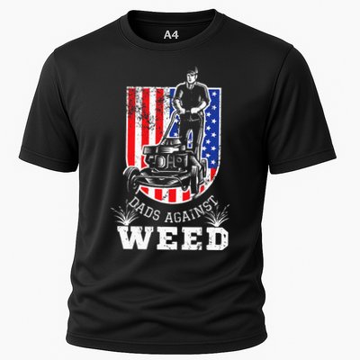 American Flag Dads Against Weed Funny Lawn Mowing Fathers Performance Shirt