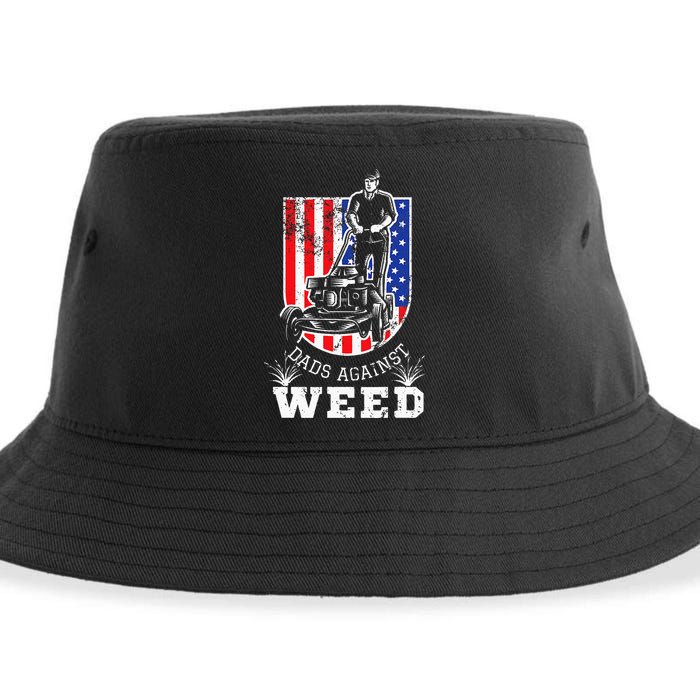 American Flag Dads Against Weed Funny Lawn Mowing Fathers Sustainable Bucket Hat