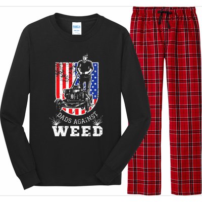 American Flag Dads Against Weed Funny Lawn Mowing Fathers Long Sleeve Pajama Set