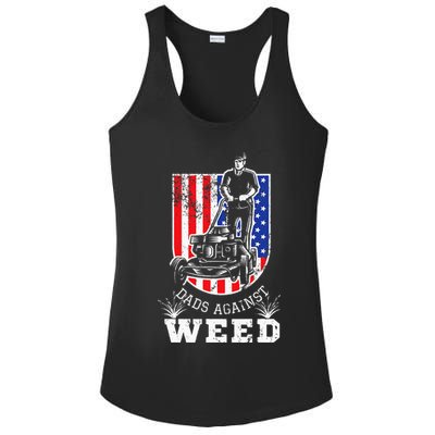 American Flag Dads Against Weed Funny Lawn Mowing Fathers Ladies PosiCharge Competitor Racerback Tank