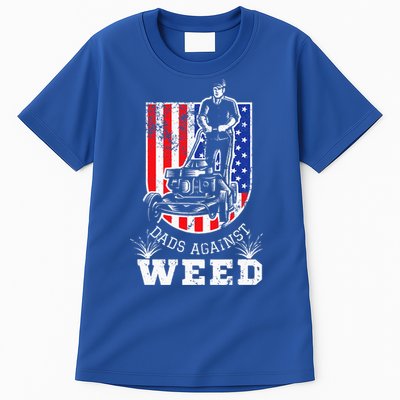 American Flag Dads Against Weed Funny Lawn Mowing Fathers Tall T-Shirt
