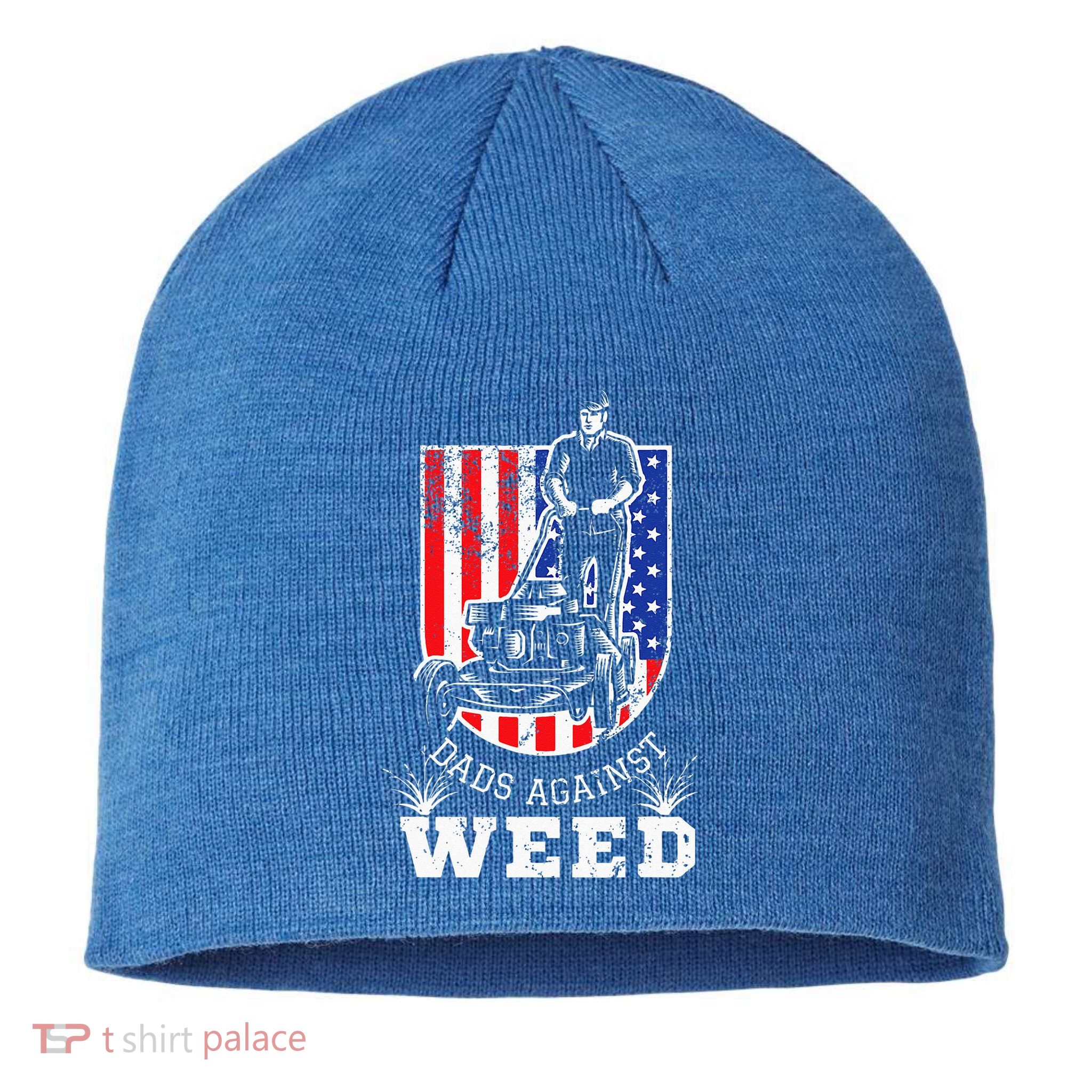 American Flag Dads Against Weed Funny Lawn Mowing Fathers Sustainable Beanie
