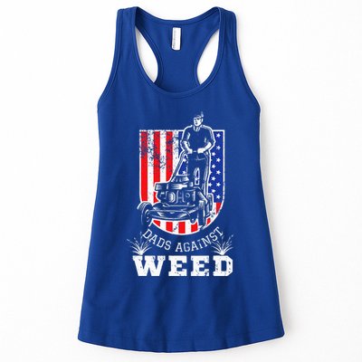 American Flag Dads Against Weed Funny Lawn Mowing Fathers Womens Tank Top