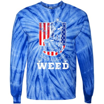 American Flag Dads Against Weed Funny Lawn Mowing Fathers Tie-Dye Long Sleeve Shirt