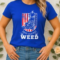 American Flag Dads Against Weed Funny Lawn Mowing Fathers Womens T-Shirt