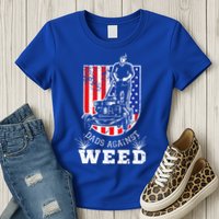 American Flag Dads Against Weed Funny Lawn Mowing Fathers Womens T-Shirt