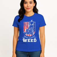 American Flag Dads Against Weed Funny Lawn Mowing Fathers Womens T-Shirt