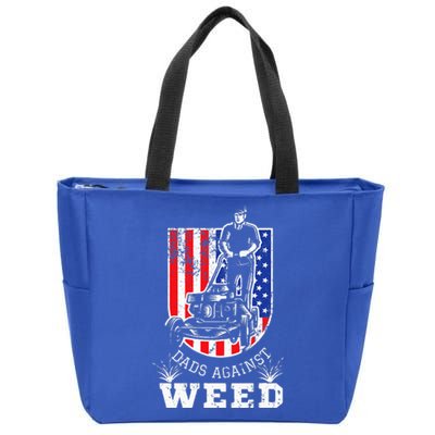 American Flag Dads Against Weed Funny Lawn Mowing Fathers Zip Tote Bag