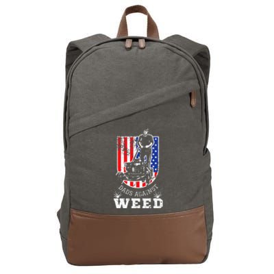 American Flag Dads Against Weed Funny Lawn Mowing Fathers Cotton Canvas Backpack