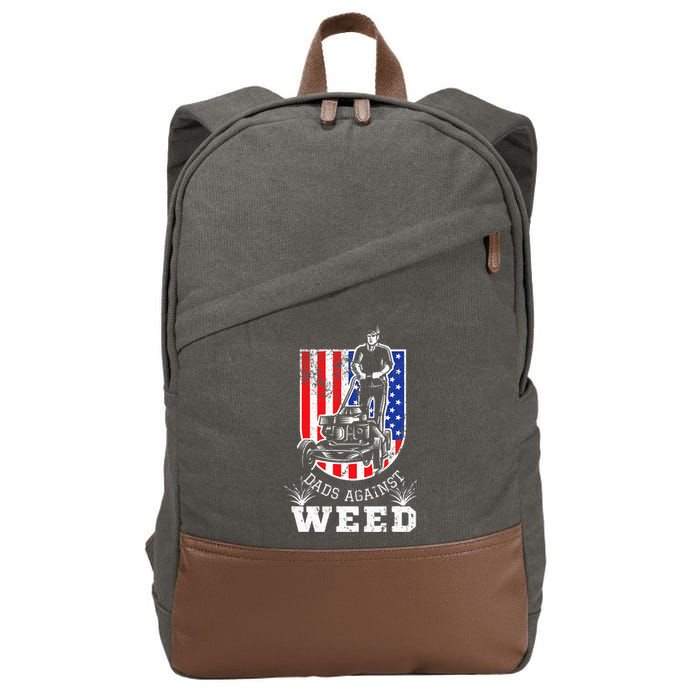 American Flag Dads Against Weed Funny Lawn Mowing Fathers Cotton Canvas Backpack
