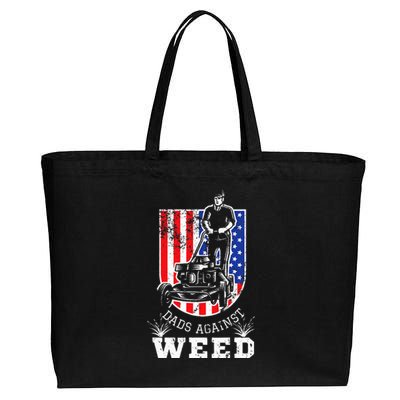 American Flag Dads Against Weed Funny Lawn Mowing Fathers Cotton Canvas Jumbo Tote