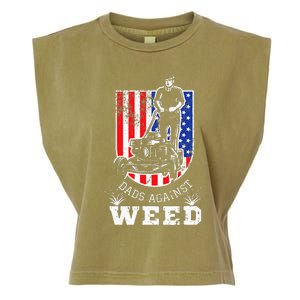 American Flag Dads Against Weed Funny Lawn Mowing Fathers Garment-Dyed Women's Muscle Tee