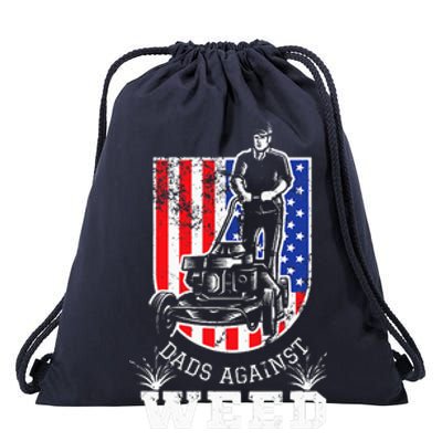 American Flag Dads Against Weed Funny Lawn Mowing Fathers Drawstring Bag