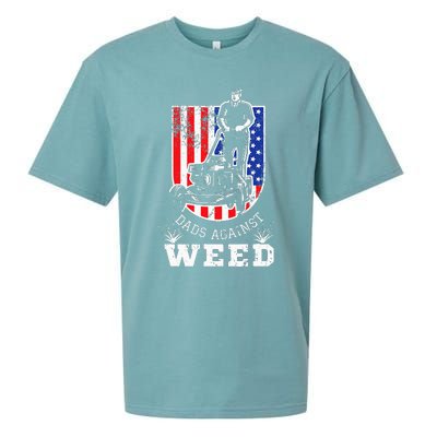 American Flag Dads Against Weed Funny Lawn Mowing Fathers Sueded Cloud Jersey T-Shirt