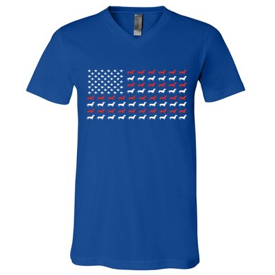 American Flag Dachshund Patriotic Dachshund  V-Neck T-Shirt