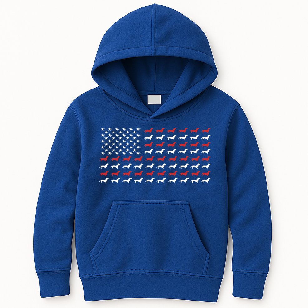 American Flag Dachshund Patriotic Dachshund  Kids Hoodie