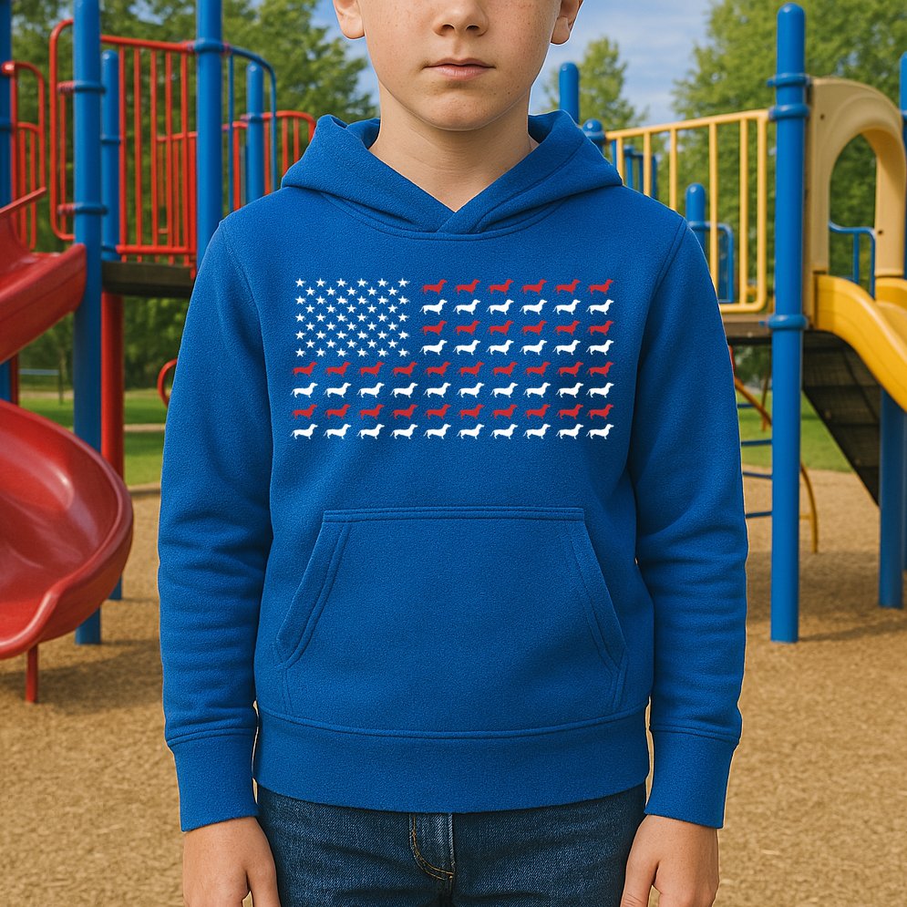 American Flag Dachshund Patriotic Dachshund  Kids Hoodie