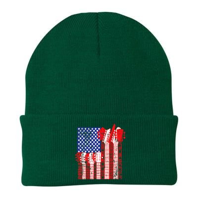 American Flag Design Guitar Patriotic Knit Cap Winter Beanie