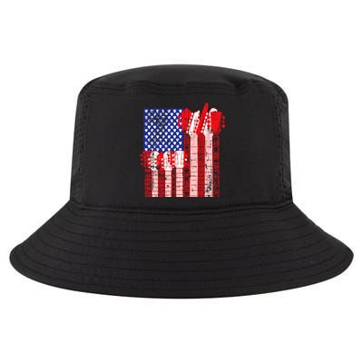 American Flag Design Guitar Patriotic Cool Comfort Performance Bucket Hat