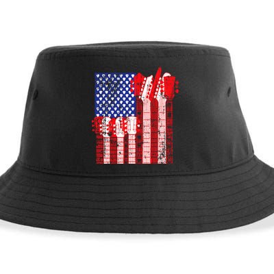 American Flag Design Guitar Patriotic Sustainable Bucket Hat