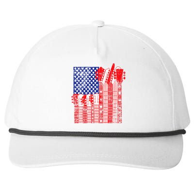 American Flag Design Guitar Patriotic Snapback Five-Panel Rope Hat