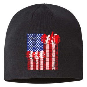 American Flag Design Guitar Patriotic Sustainable Beanie