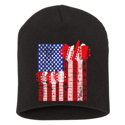 American Flag Design Guitar Patriotic Short Acrylic Beanie