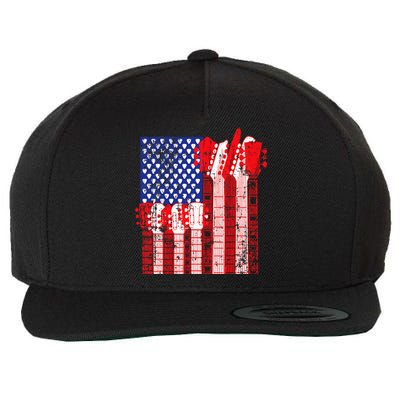 American Flag Design Guitar Patriotic Wool Snapback Cap