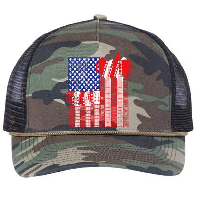 American Flag Design Guitar Patriotic Retro Rope Trucker Hat Cap