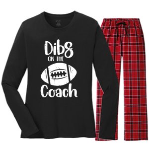 American Football Dibs On The Coach Funny Sports Wife Wo Women's Long Sleeve Flannel Pajama Set 