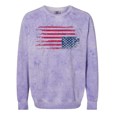 American Flag Distress Upside Down Patriotic Colorblast Crewneck Sweatshirt