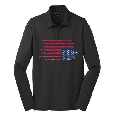 American Flag Distress Upside Down Patriotic Silk Touch Performance Long Sleeve Polo