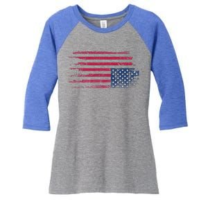 American Flag Distress Upside Down Patriotic Women's Tri-Blend 3/4-Sleeve Raglan Shirt