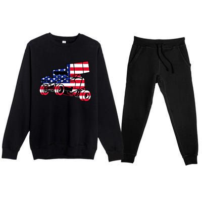 American Flag Dirt Sprint Car Red White Blue Usa Racing Gift Premium Crewneck Sweatsuit Set