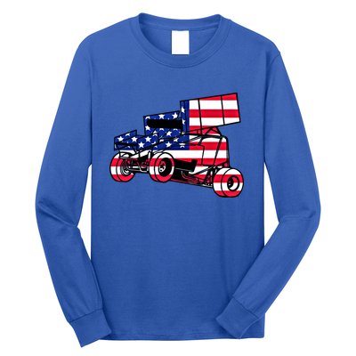 American Flag Dirt Sprint Car Red White Blue Usa Racing Gift Long Sleeve Shirt