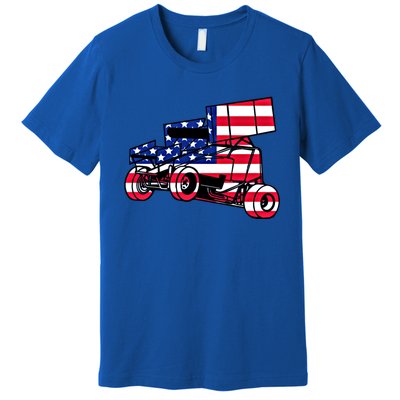 American Flag Dirt Sprint Car Red White Blue Usa Racing Gift Premium T-Shirt