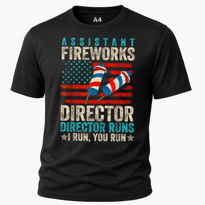 Assistant Fireworks Director If I Run You Run 4th Of July Cooling Performance Crew T-Shirt