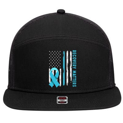 American Flag Drug Alcohol Addiction Recovery Awareness 7 Panel Mesh Trucker Snapback Hat