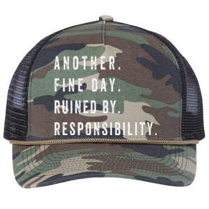 Another Fine Day Ruined By Responsibility Funny Retro Rope Trucker Hat Cap