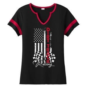 American Flag Dirt Track Racing Car Bike Driver Racing Racer Ladies Halftime Notch Neck Tee