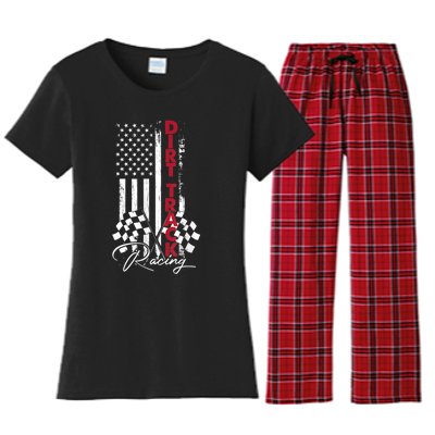 American Flag Dirt Track Racing Car Bike Driver Racing Racer Women's Flannel Pajama Set